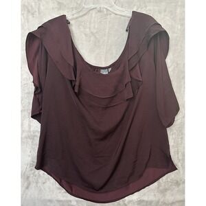 Soho New York & Company Blouse Womens XL Burgundy Ruffle Overlay Sheer Layer Top